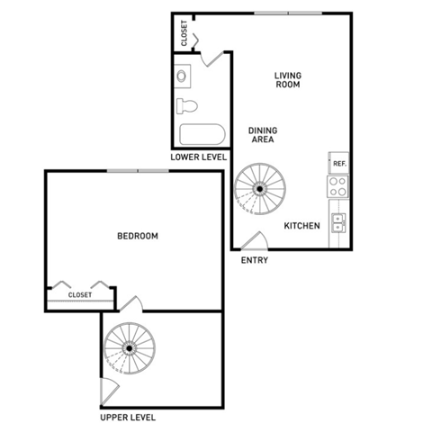 Floor plan for 1 bed, 1 bath, 675 sqft